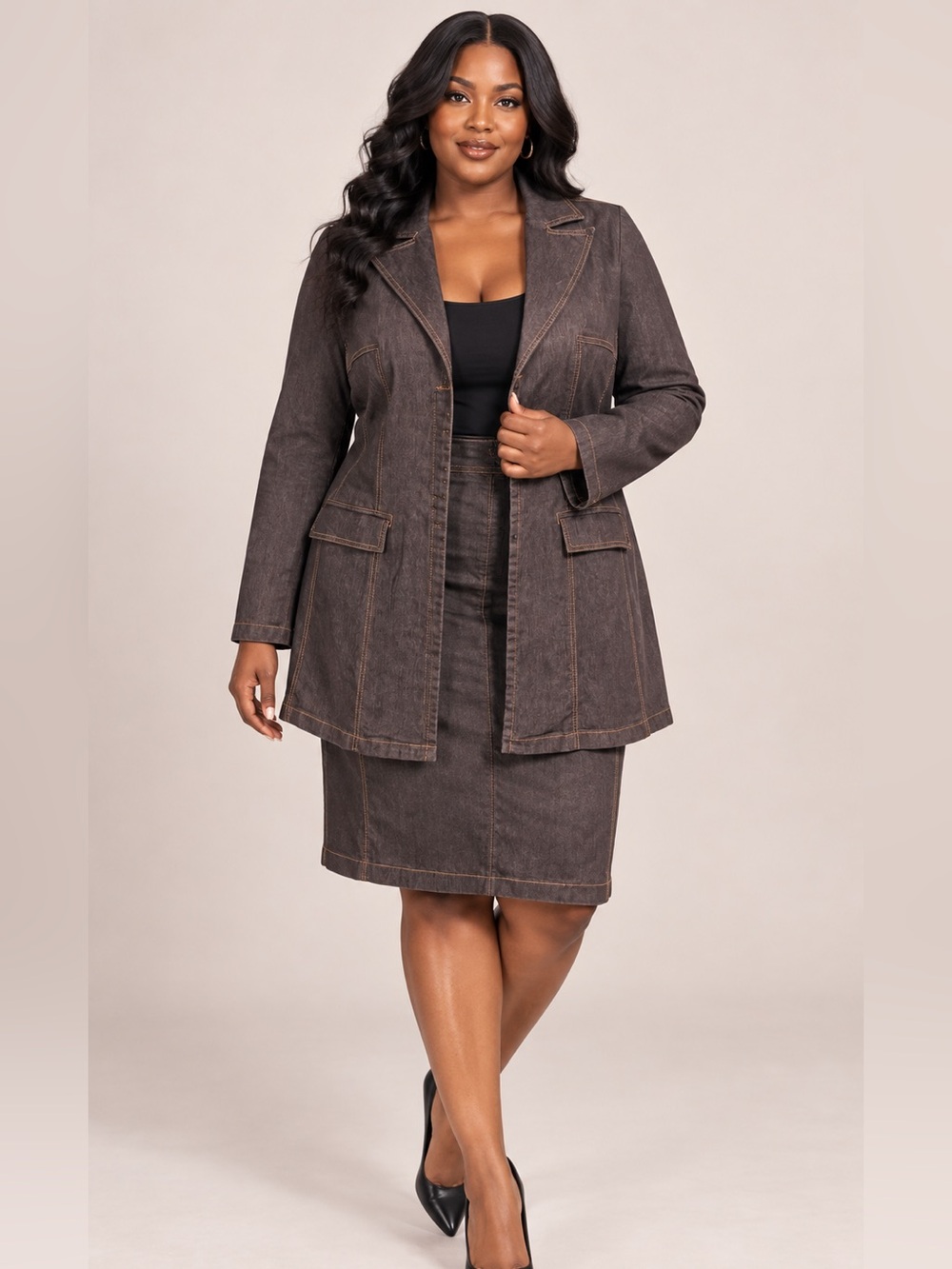 Bisou Bisou Denim Skirt Suit — Size Large